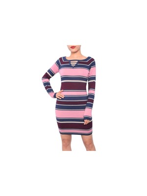 PLANET GOLD Womens Cut Out Long Sleeve Keyhole Above The Knee Body Con Dress