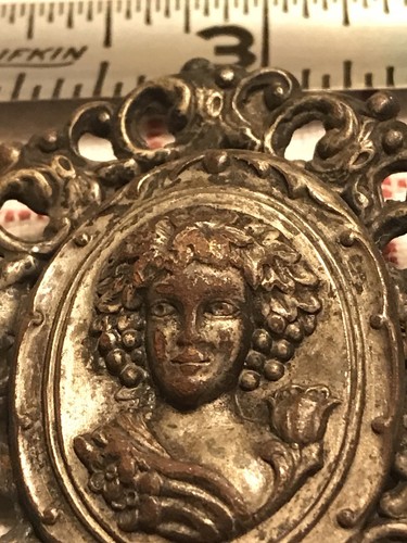 Antique Victorian Jwelry Metal Pin Brooch Ladys Head