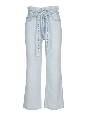 

7 FOR ALL MANKIND Женские синие укороченные джинсы с талией в бумажном пакете для юниоров с талией 31, Синий, AU8756252