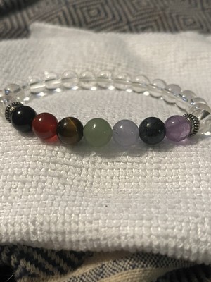 Crystal And Colored Bead Chakra Stretch Bracelet