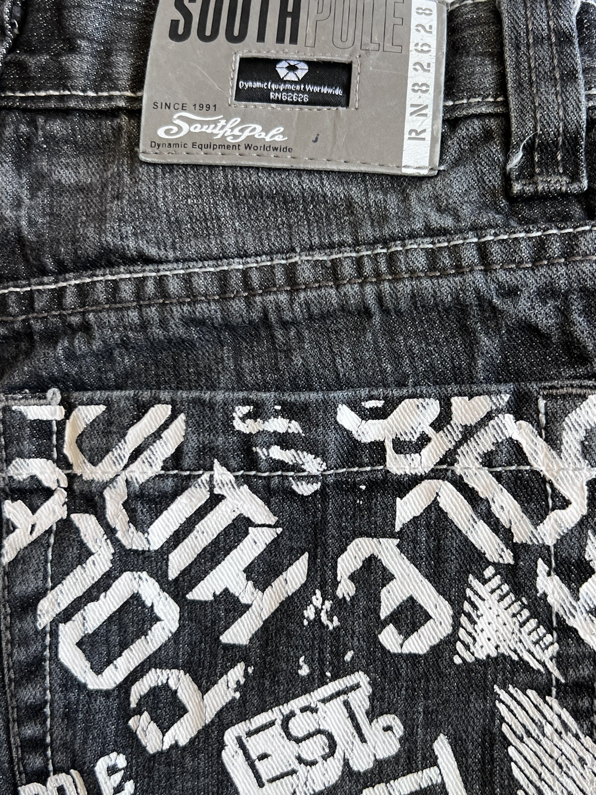 South Pole Black Denim Jeans, Kid Size 8, graphic print back