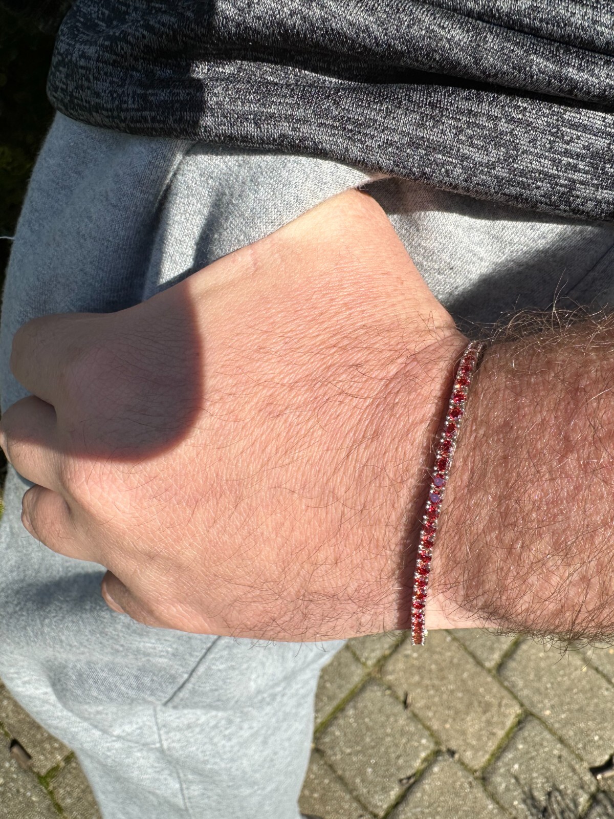 Pre-owned Silver Real Iced Ruby Red Moissanite 3mm Tennis Bracelet 925  Pass Diamond Test