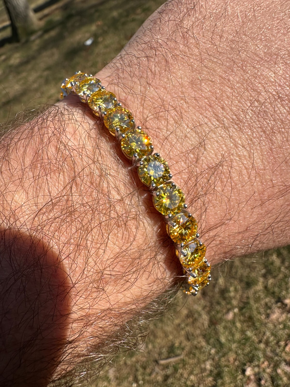 Pre-owned Silver Real Iced Canary Yellow Moissanite 7mm Tennis Bracelet 925  Diamond Tester