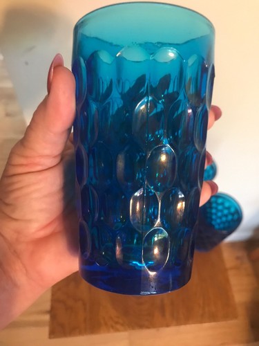 Fenton Cobalt Blue Thumbprint 12 Oz Water Glasses. Set Of 6 Stamped FENTON