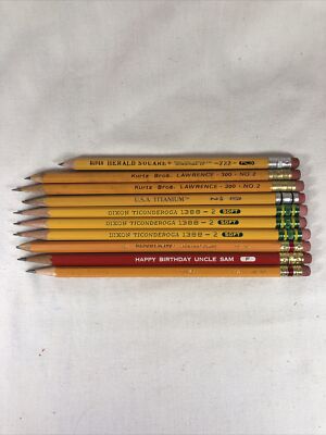 Lightly Used Lot of 10 Vintage USA Made Pencils Dixon Mirado USA Titanium Kurtz