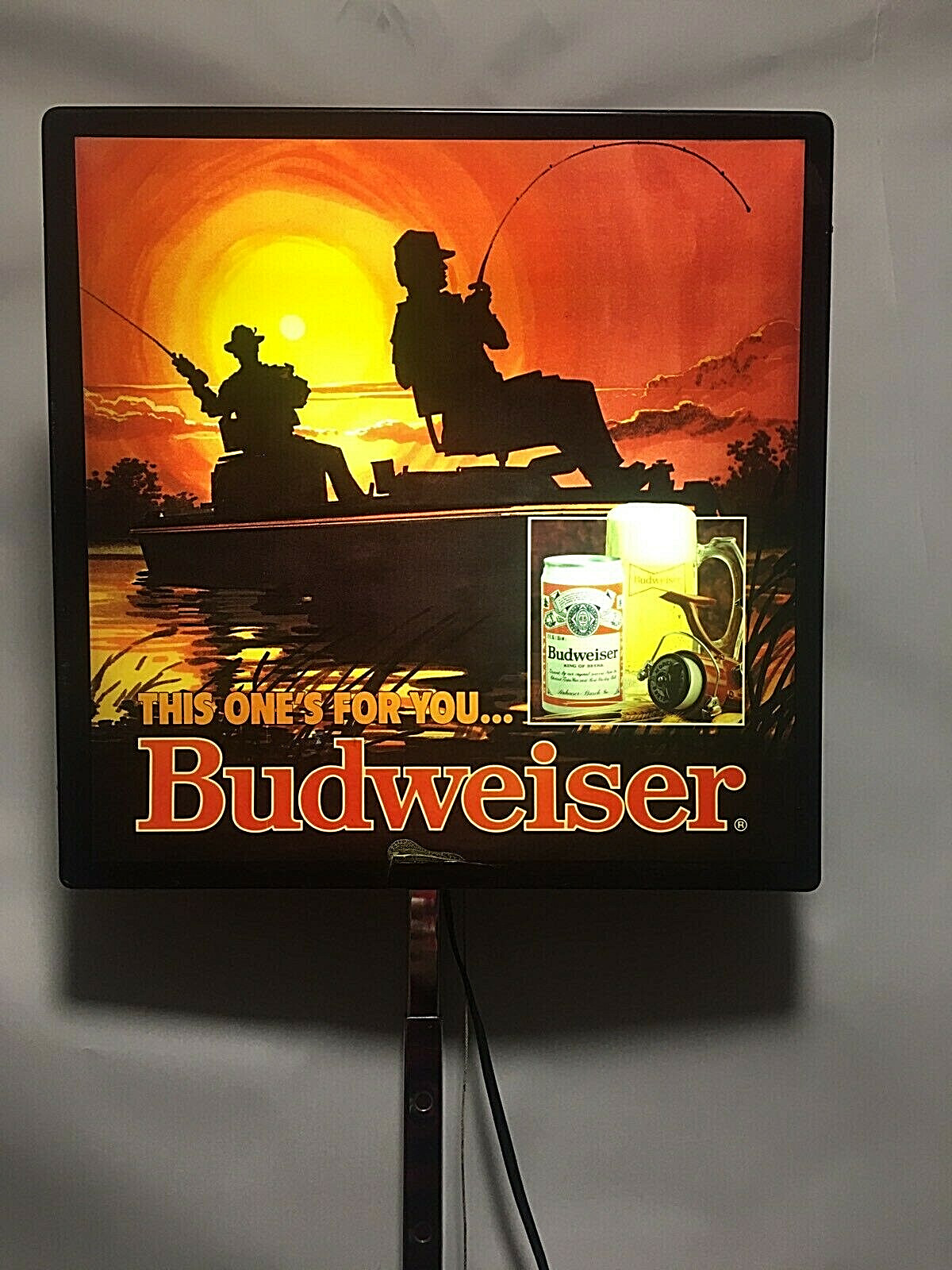 VINTAGE BUDWEISER LIGHTED BEER SIGN FISHING BOAT SUNSET Bar Man Cave Tavern