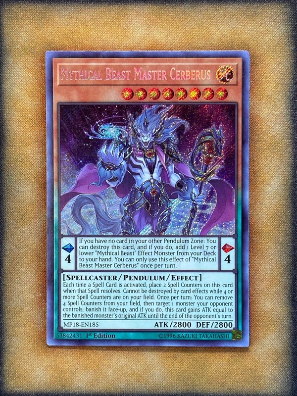 Yugioh Mythical Beast Master Cerberus MP18-EN185 Secret Rare 1st