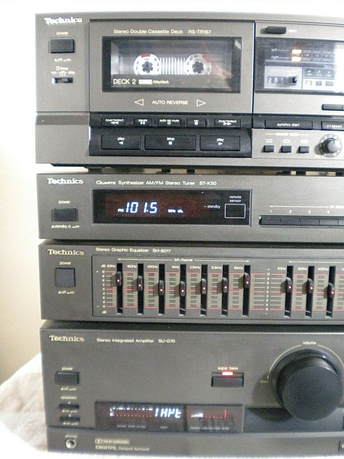 Vintage Technics Stereo System Amp, EQ, Tape Deck, Tuner with Remote and Manual
