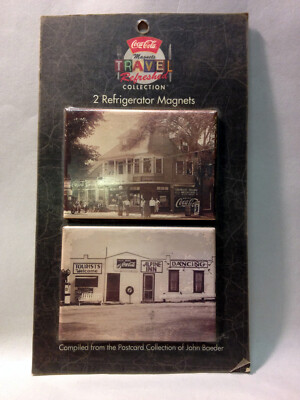 2 Vintage Coca Cola Travel Postcard Refigerator Magnets - c. 1996