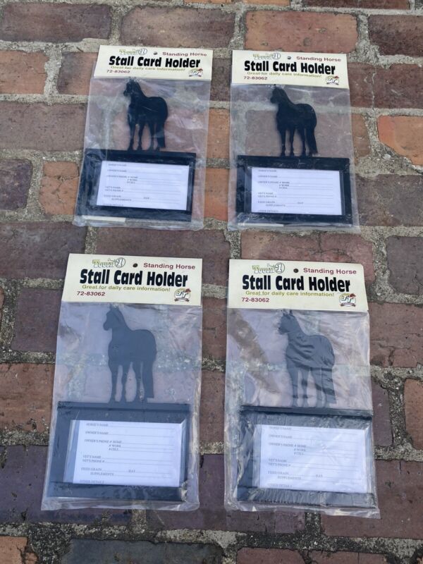LOT OF 4 NEW SEALED STANDING HORSE DESIGN TOUGH 1 STALL CARD HOLDER HEAVY STEEL