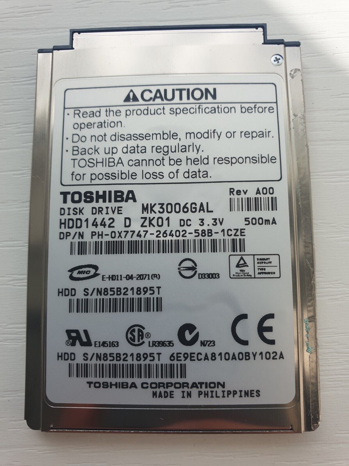 Toshiba MK3006GAL 30GB HDD1442 D ZK01 Hard Drive 1.8 Toshiba MK3006GAL 30GB HDD1442 D ZK01 Hard Drive 1.8