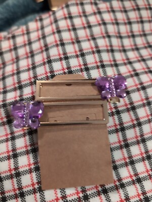 17Pm GoldTone Clips With  Light Purple Butterfly 