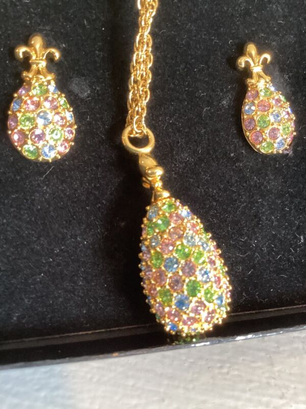 Joan Rivers Faberge Egg Pastel Necklace and Earrings in Original Box