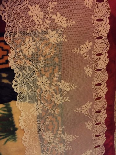 Vintage Lace Curtain Cafe Window French Valance 4 Panels  16” X 62” Roses Floral