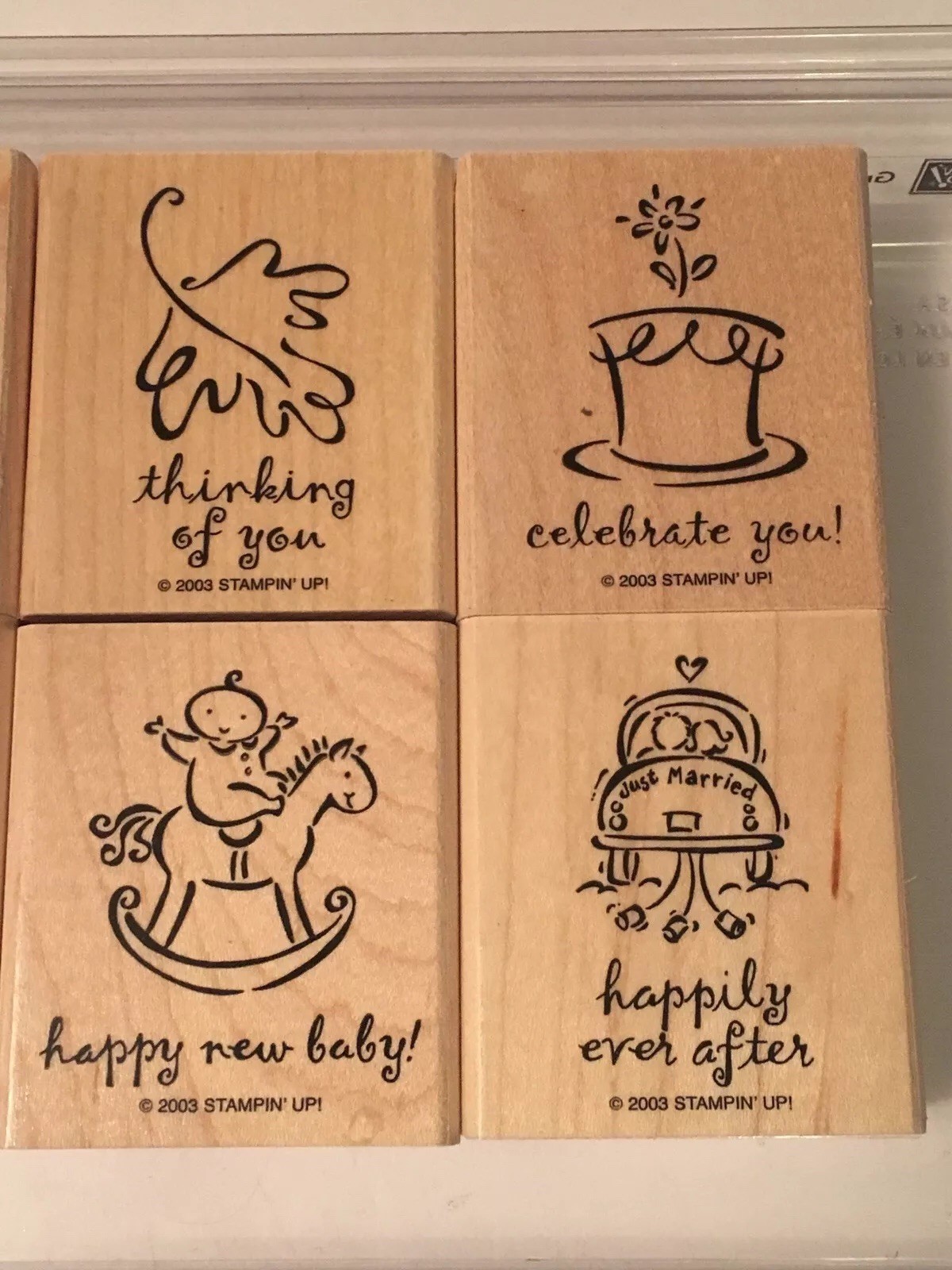 Stampin Up Set of 8 GREETINGS GALORE Wood Mounted Rubber Stamps 2003 Retired