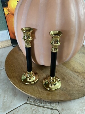 Pair of Copper Craft Brass And Black Candlesticks 6'' X 2'' Made in the USA