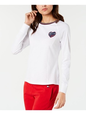 

TOMMY HILFIGER Женский белый топ с длинными рукавами и круглым вырезом с принтом