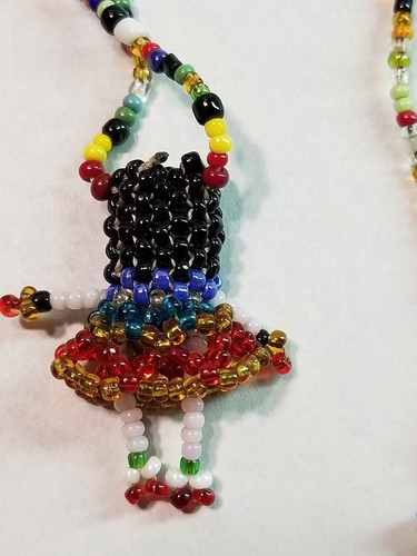 Vintage Native American Handmade Seed Bead Kachina Doll Necklace - 21