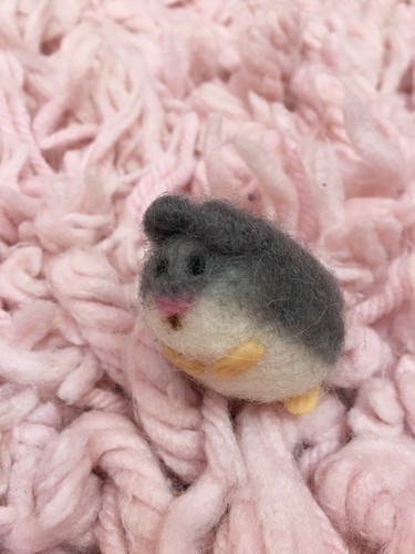 Needle Felted Wool Mouse Animal Small Gray & White Clay Paws