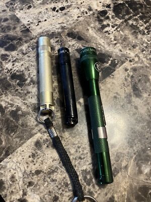 Used Mini  Maglite Lot Of 3. Hologen Mini, AAA Solitare