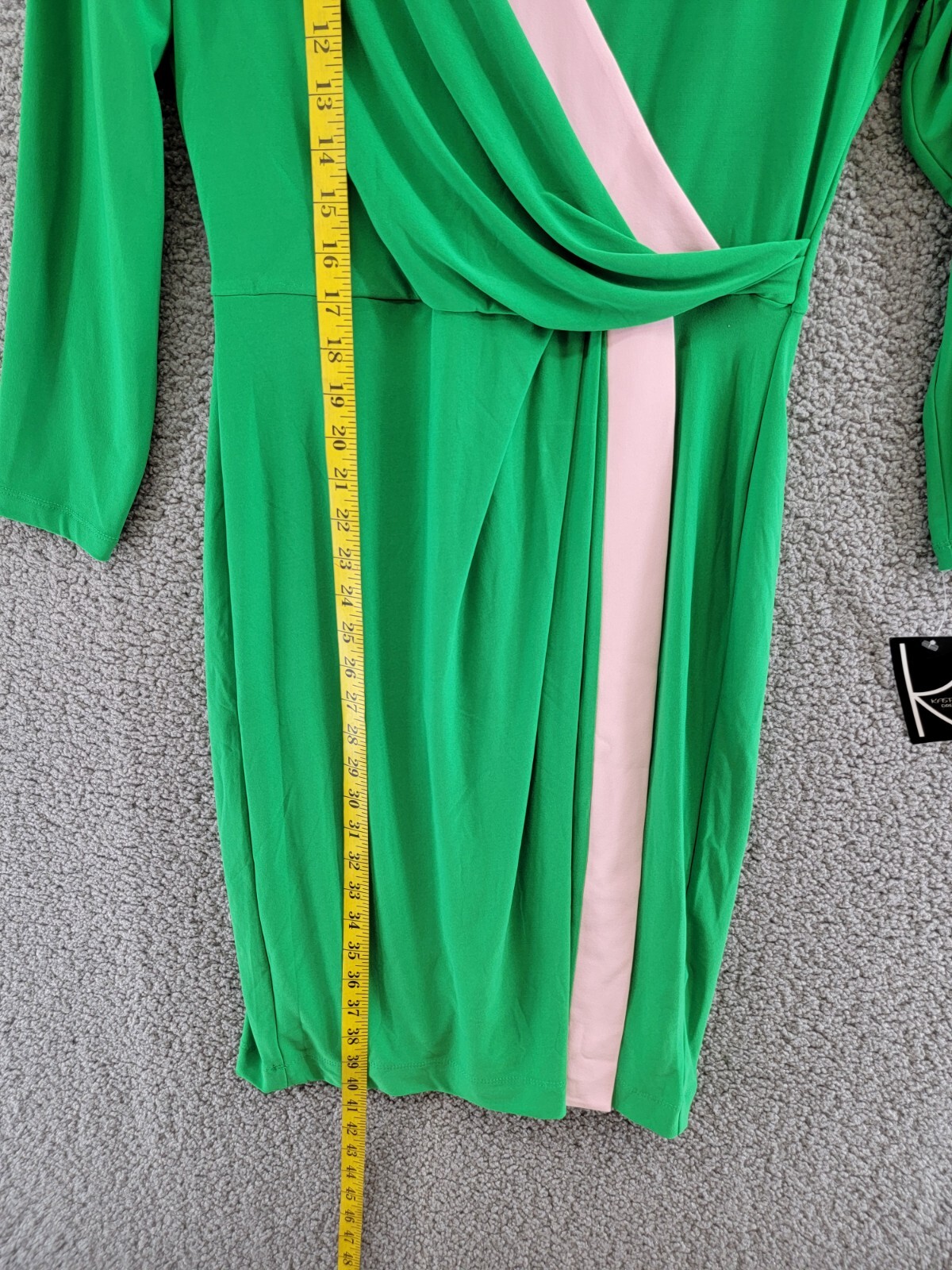 Kasper Colorblocked Faux-Wrap Sheath Dress Women's S Green/Pink Back Zip Closure - Picture 8 of 17