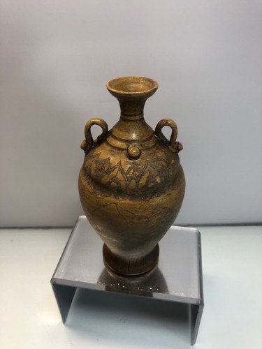 Rare OLD ANTIQUE CHINESE Yellow GLAZED EARTHENWARE POTTERY HAN HU VASE CHINA