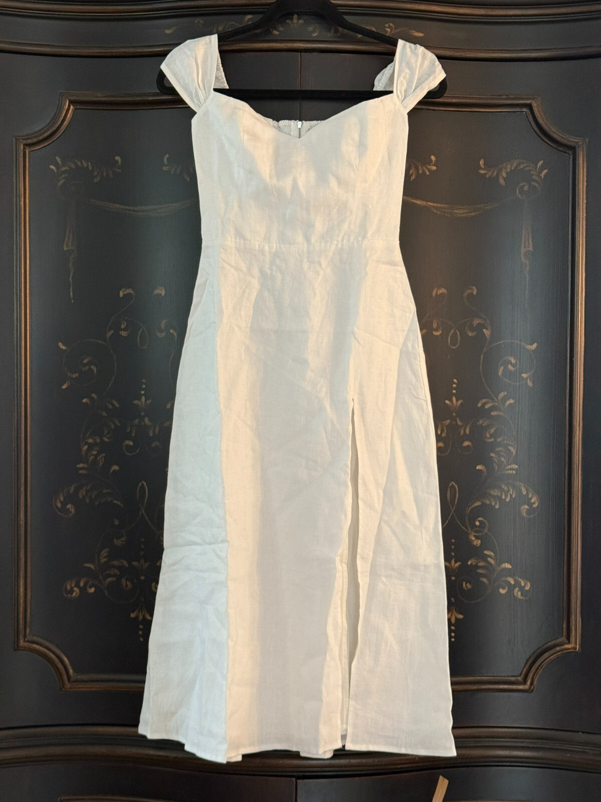 Pre-owned Reformation $248  Bridgton Linen Midi Dress | White | Size 0