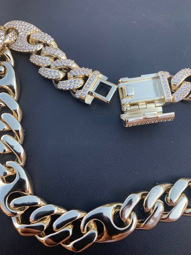 Pre-owned Silver Men's Miami Cuban Gucci Link Chain 14k Gold Plated Stainless Figarucci Choker Cz In