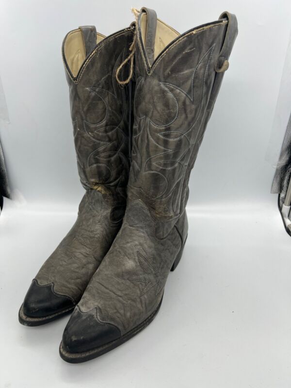 Vintage Texas Mens 1082 Gray Almond Toe Mid Calf Cowboy Western Boots Size 9.5D