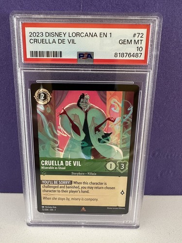 Lorcana PSA 10 Cruella De Vil Miserable Usual 72/204 Rare