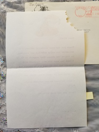 Jim Davis SIGNED Garfield Just A Friendly Note 1988