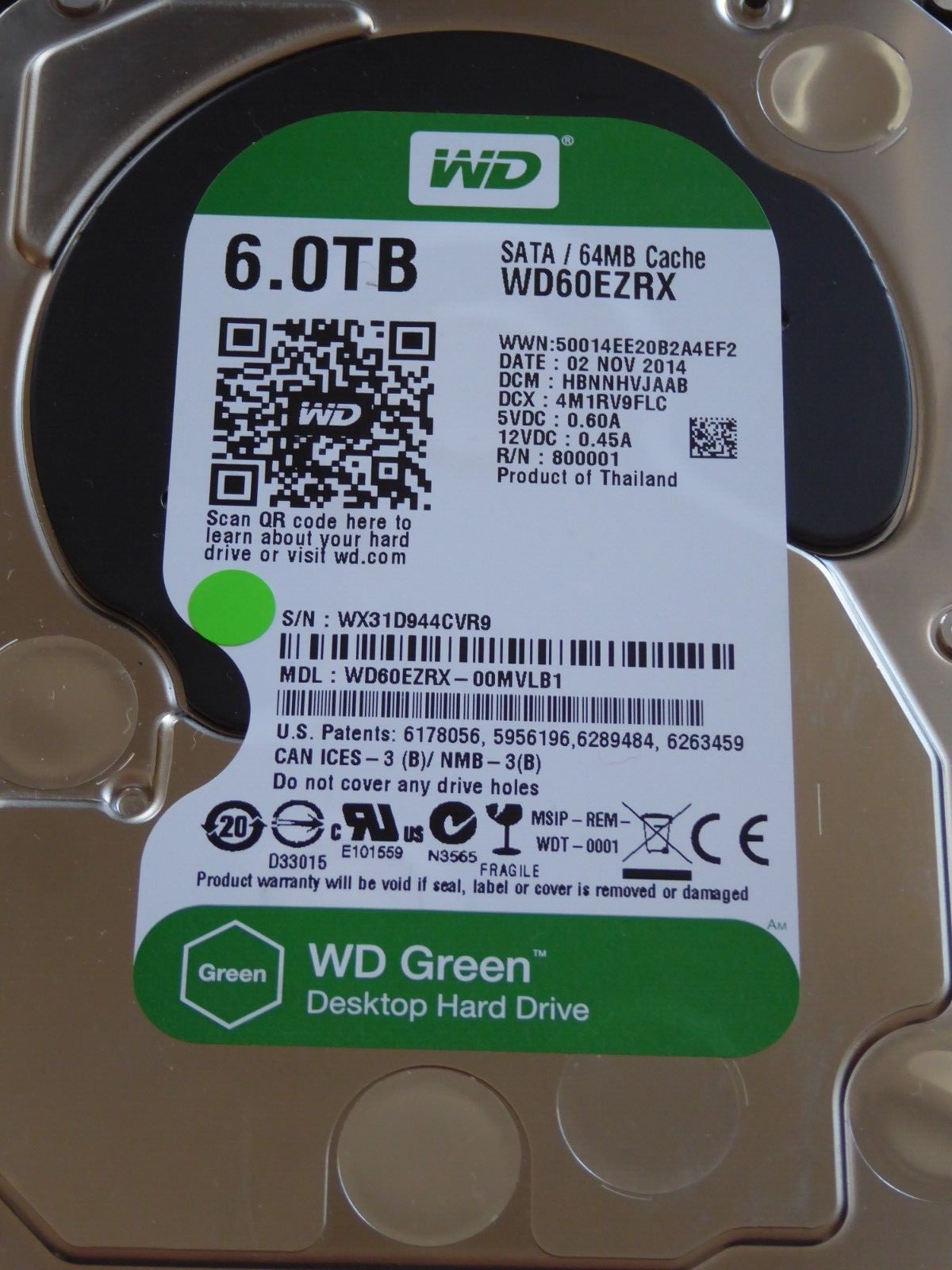 WD60EZRX-00MVLB1 DCM: HBNNHVJAAB 02 NOV 2014 Western Digital