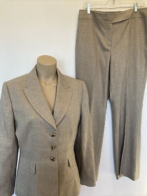 Tahari Arthur S. Levine size 12 jacket size 14 pant beige pant suit