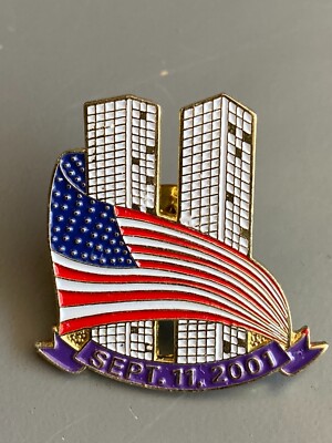 9 11 Remembrance Lapel Pin Twin Towers & US Flag~COLLECTIBLE~SEPT 11,, 2001~NEW