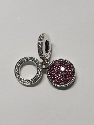 AUTHENTIC PANDORA SPARKLING DISC DOUBLE DANGLE CHARM RED & CLEAR CZ #799186C03