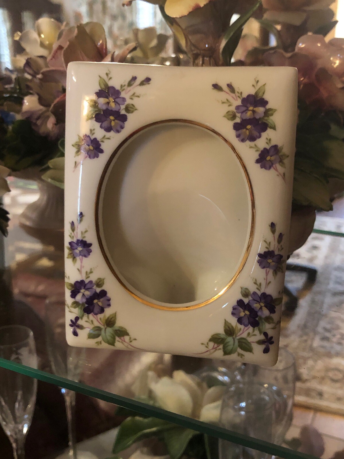 Antique 1954 Lefton Picture Frame Hand Painted Purple Violets Number 03159