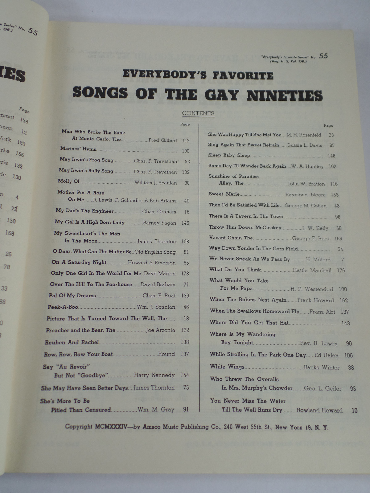 Everybody's Favorite Songs Of The Gay Nineties Sheet Music Book