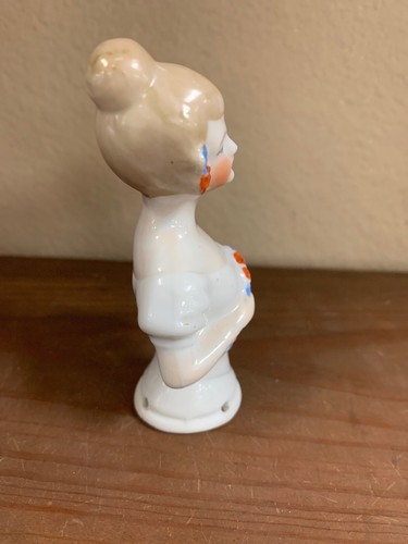 Vintage Germany Half Doll Lady  Red And Blue Flowers