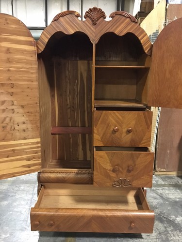 Antique Chifforobe/Wardrobe with Red Cedar lined Closet and Carvings.