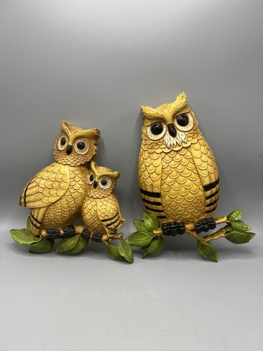 Vintage 1976 Homco Owls Wall Hangings Set of 2 Retro Home