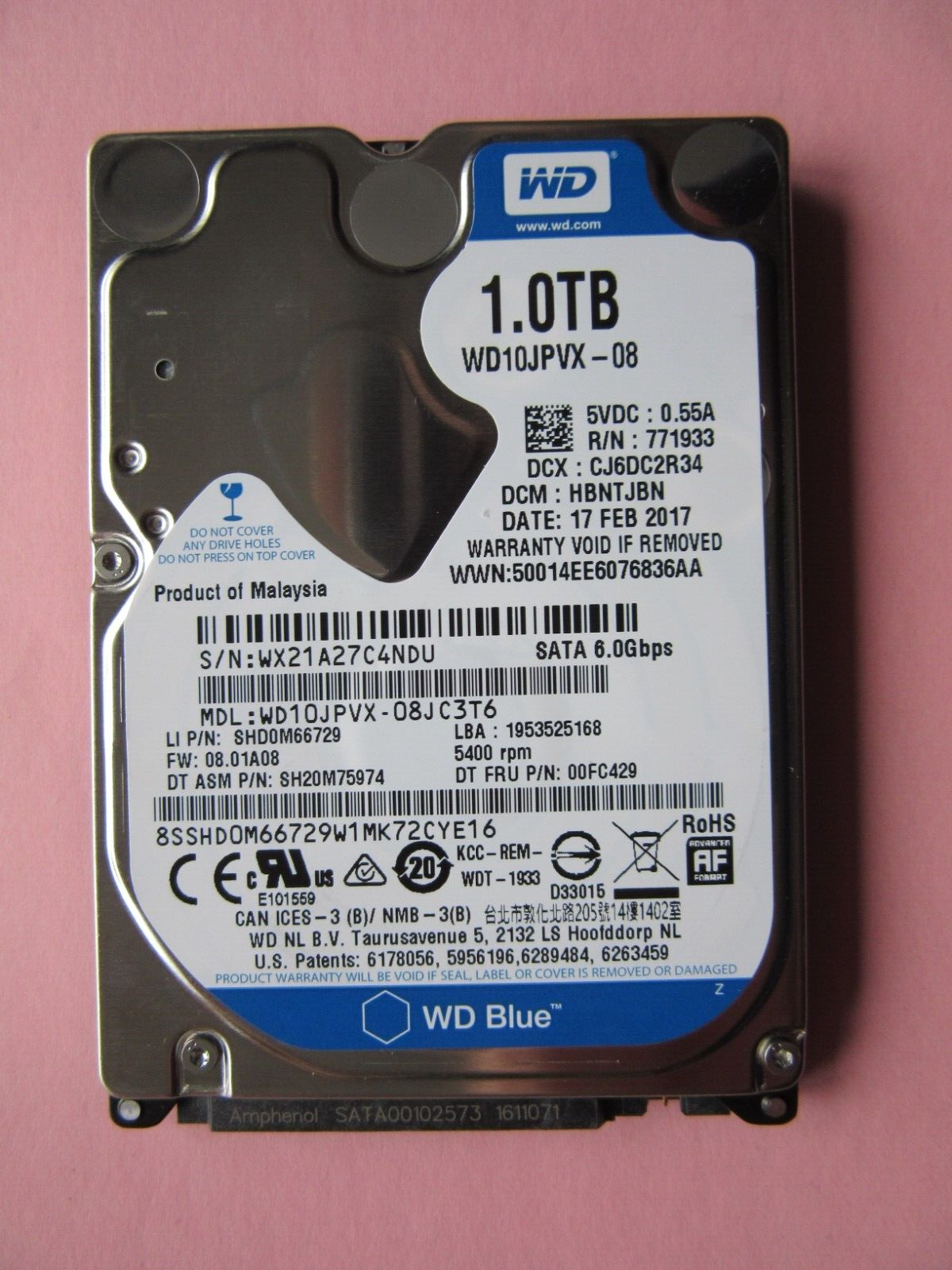 WD WD10JPVX-08JC3 1.0TB(1000GB) SATA 2.5inch 内蔵 通電598時間 通電