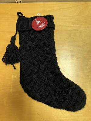 NEW Enchanted Forest Diagonal Knit Christmas Stocking Black Sophisticated NWT