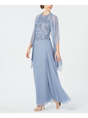 Женское светло-голубое вечернее платье-футляр без рукавов с драгоценным камнем на шее JKARA 8