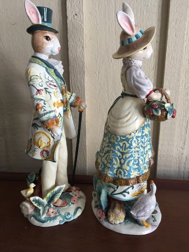 Fitz and Floyd Dapper Rabbits standing female and male both ! new in box