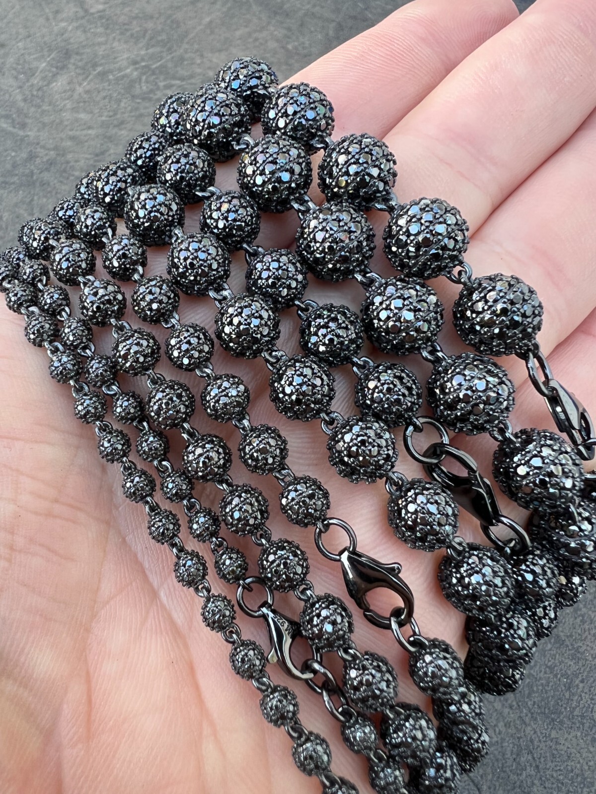 Pre-owned Harlembling Black Moissanite Ball Chain - Black Rhodium Over 925 Silver - Shambala Necklace