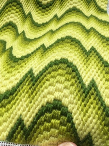 VTG 1970s Op Art Psychedelic Green Gradient Handmade Crewel Yarn Finished Piece