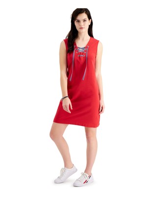 

TOMMY HILFIGER Женское красное короткое платье без рукавов, Красный
