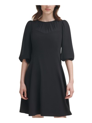 DKNY Womens Back Unlined Pouf Sleeve Above The Knee Cocktail Fit + Flare Dress