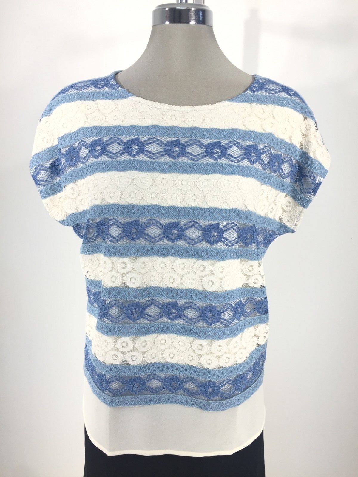 

Ruby Rd NWT Vanilla White Blue Женская блузка с короткими рукавами Petite PS PM PL PXL