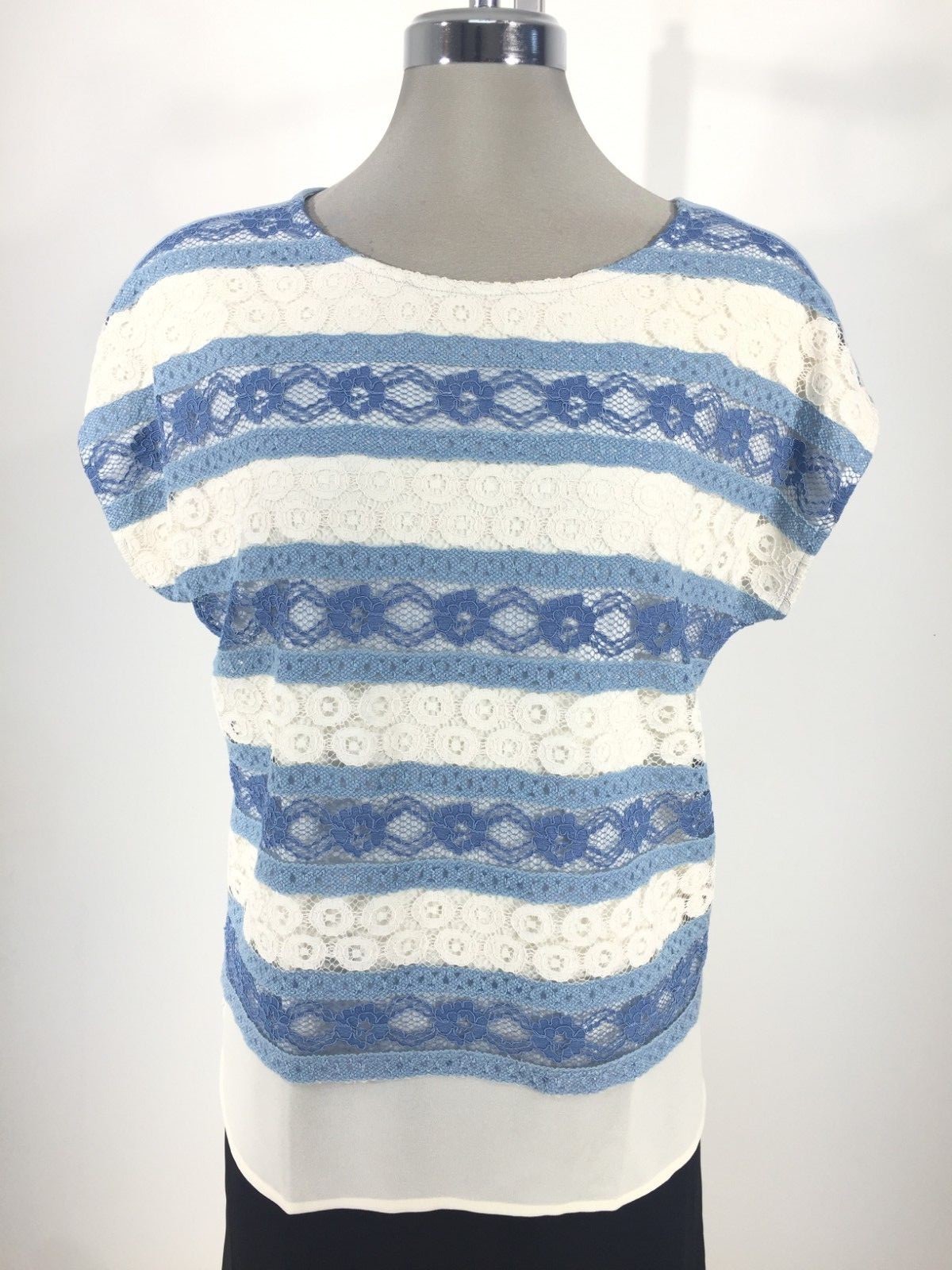 Ruby Rd NWT Vanilla White Blue Женская блузка с короткими рукавами Petite PS PM PL PXL